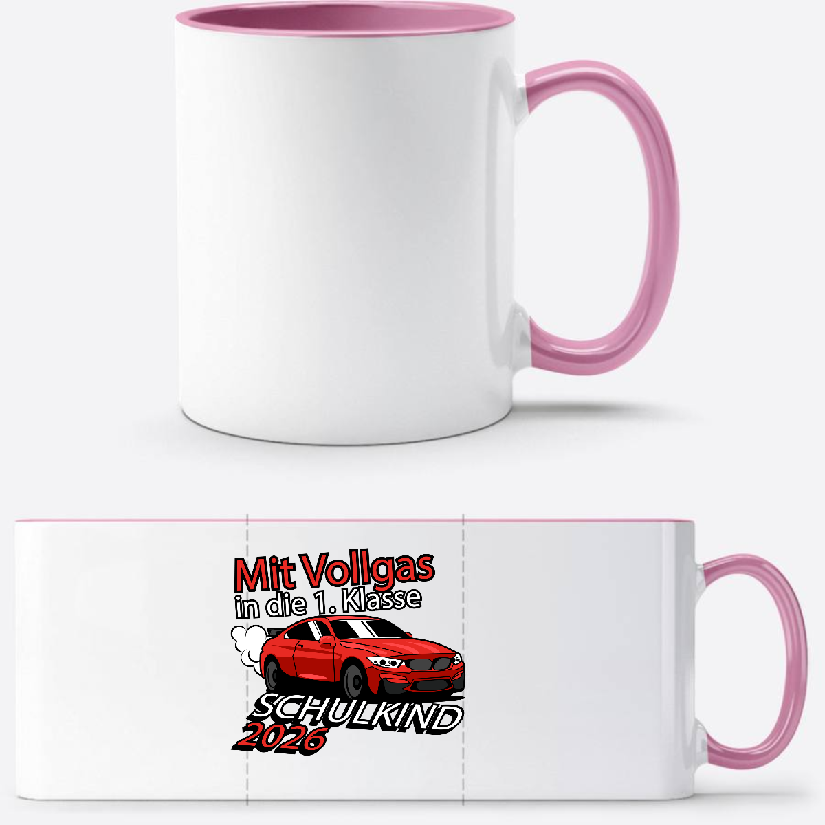 Personalisierte Tasse: Mit Vollgas in die 1. Klasse 2026 - Weiss/Rosa