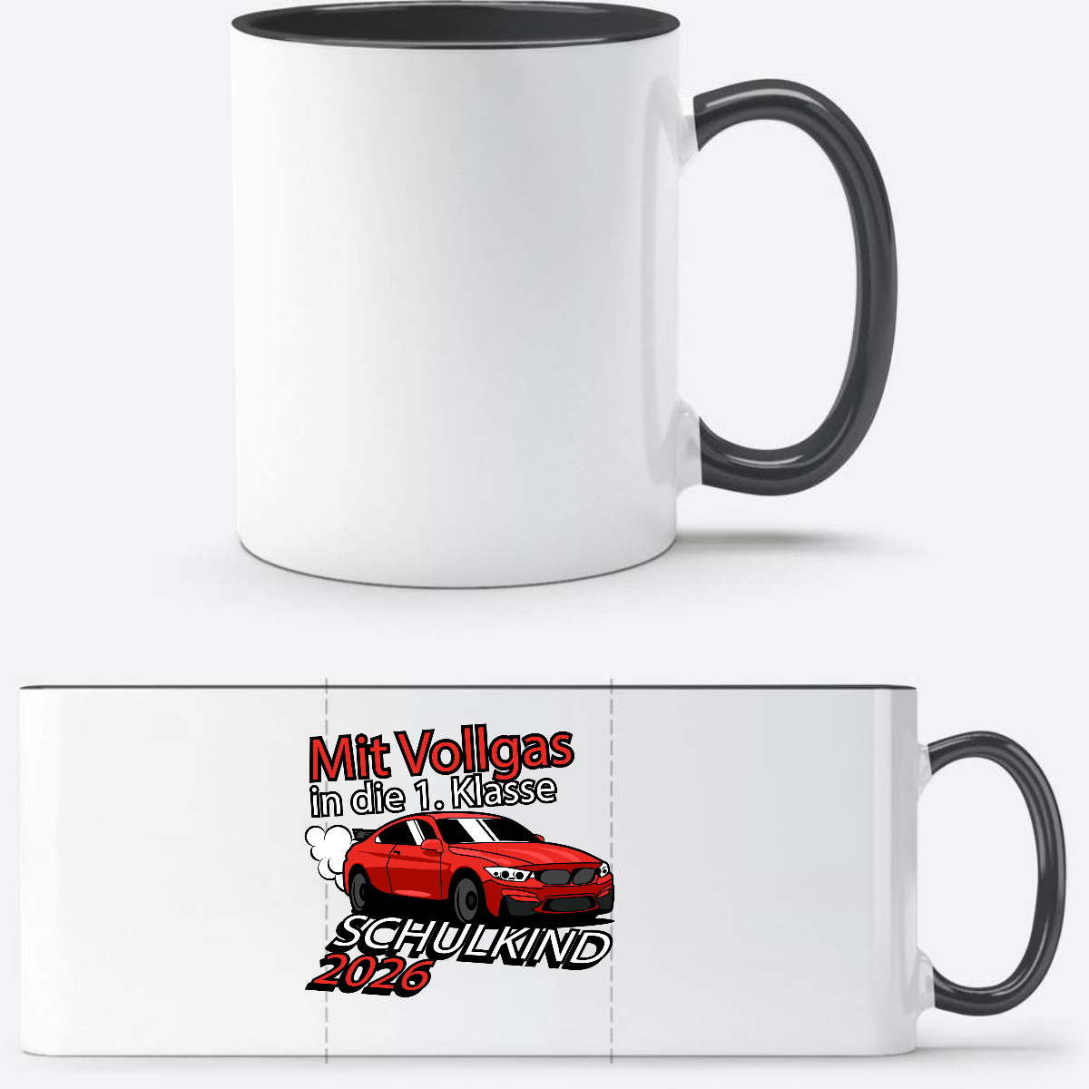 Personalisierte Tasse: Mit Vollgas in die 1. Klasse 2026 - Weiß/Schwarz