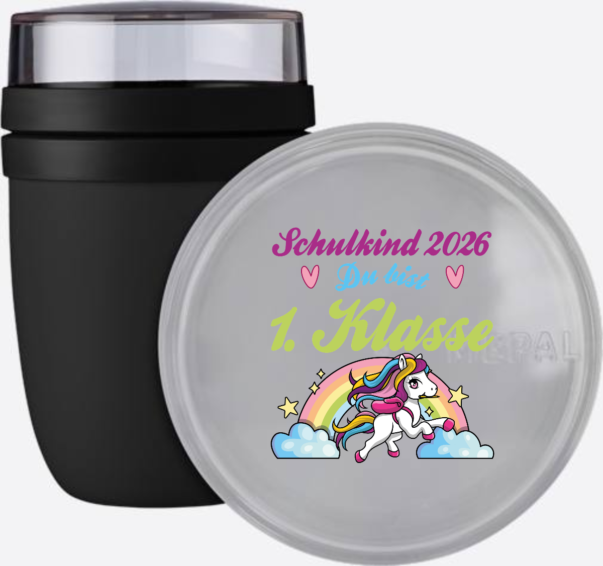 Personalisierte Tasse Schulkind 2026 – Pferd & Regenbogen - Nordic Black