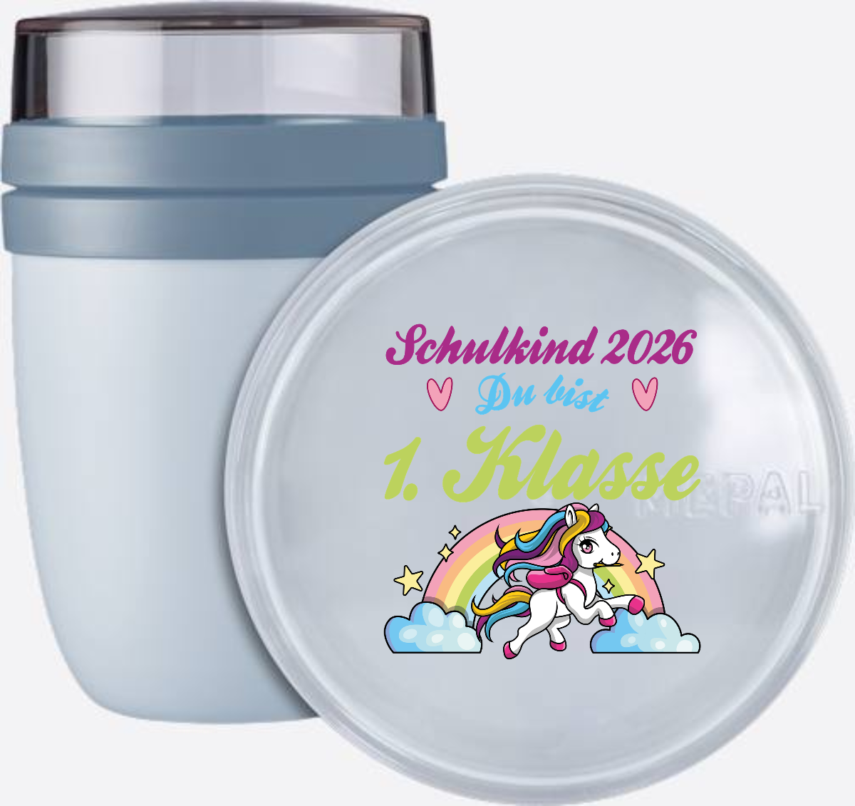 Personalisierte Tasse Schulkind 2026 – Pferd & Regenbogen - Nordic Blue