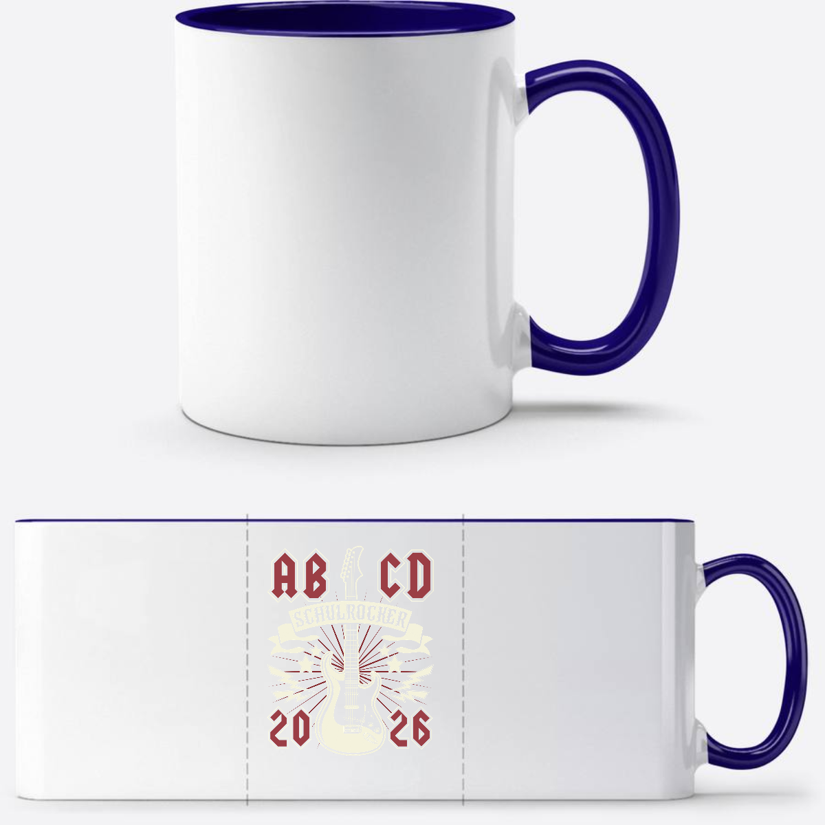 Personalisierte Tasse zur Einschulung – ABCD Schulrocker - Weiß/Dunkelblau