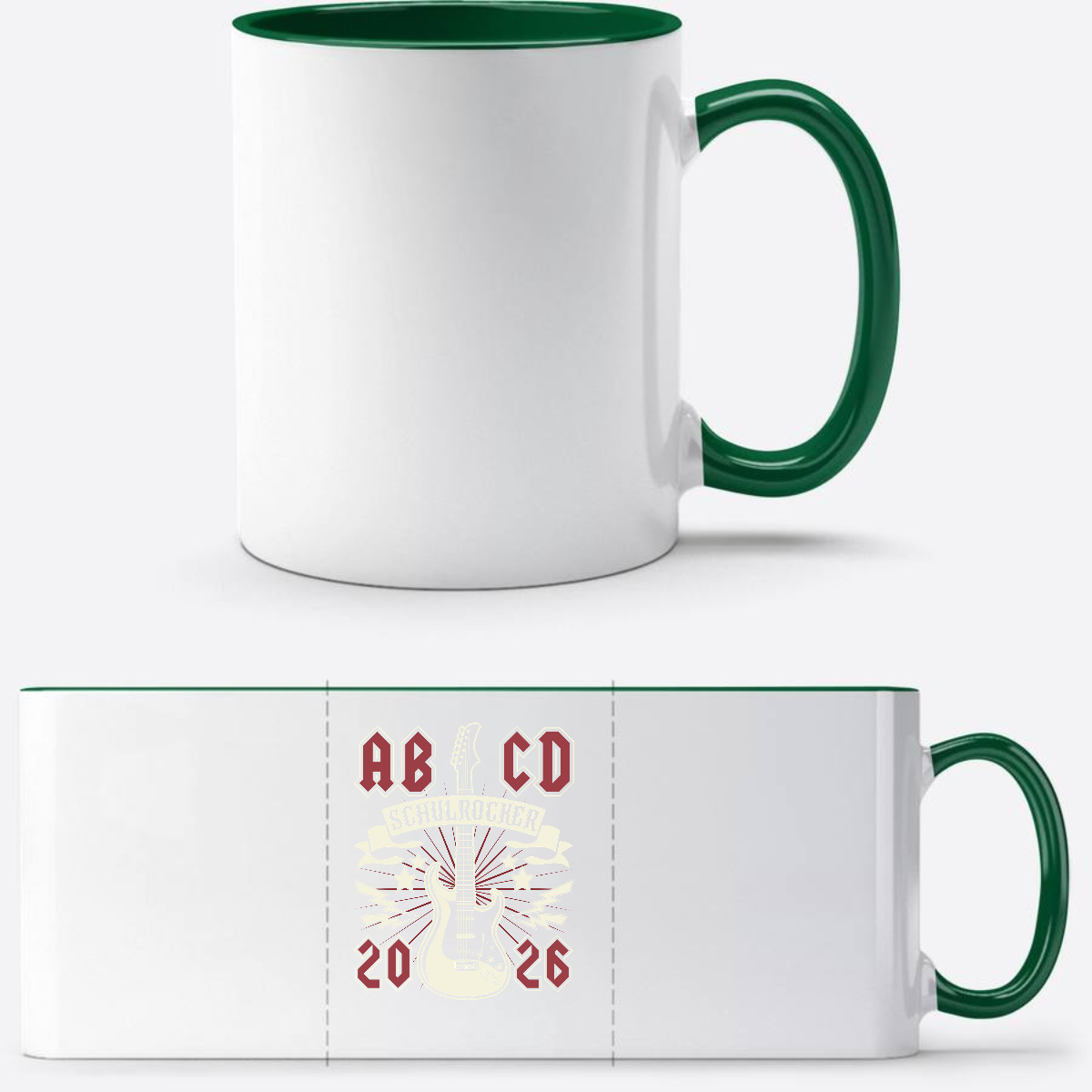 Personalisierte Tasse zur Einschulung – ABCD Schulrocker - Weiß/Dunkelgrün