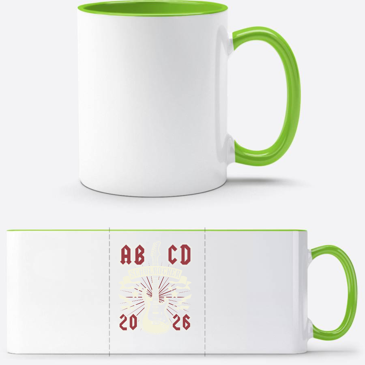 Personalisierte Tasse zur Einschulung – ABCD Schulrocker - Weiß/Grün