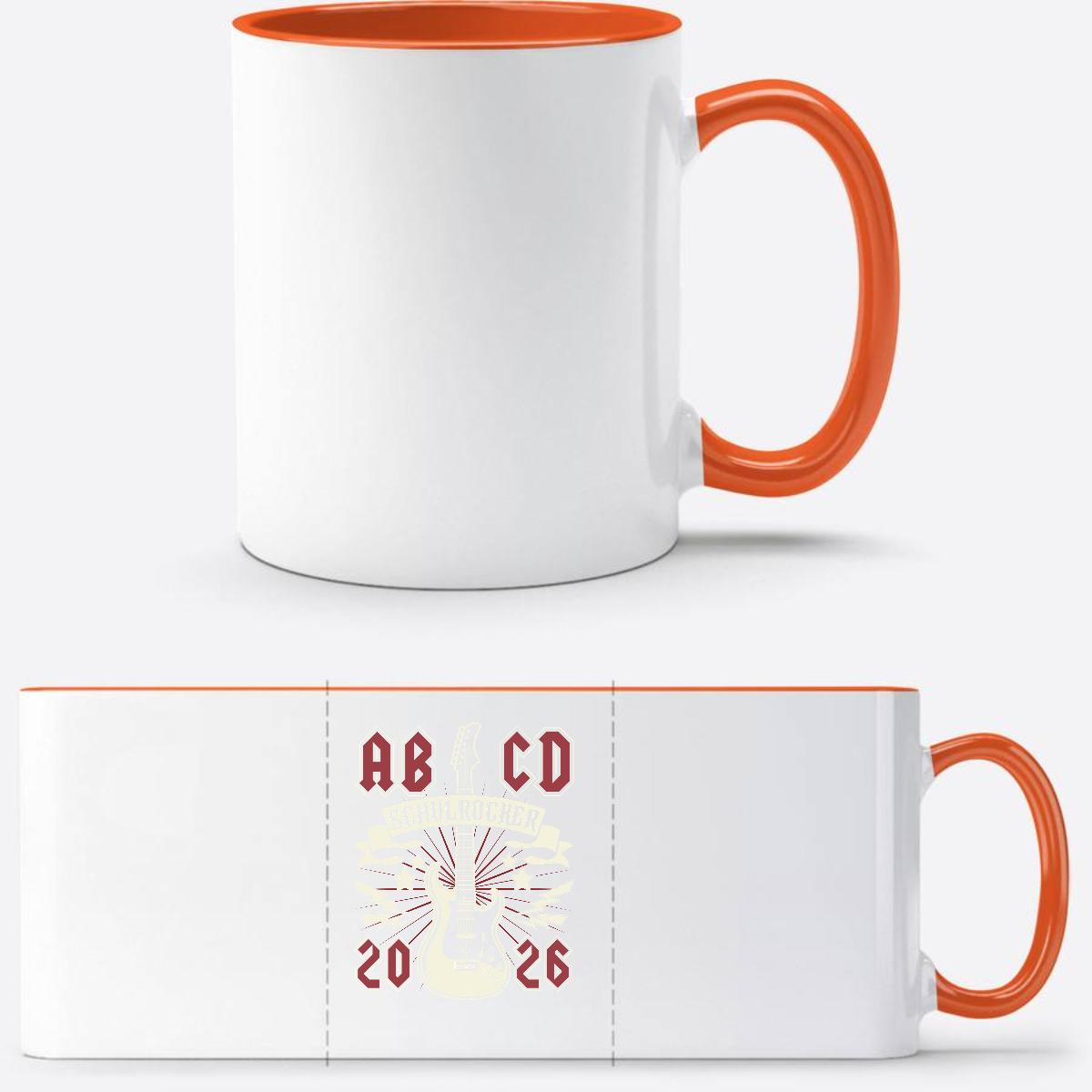 Personalisierte Tasse zur Einschulung – ABCD Schulrocker - Weiß/Orange