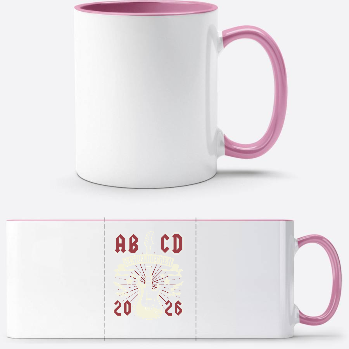 Personalisierte Tasse zur Einschulung – ABCD Schulrocker - Weiss/Rosa