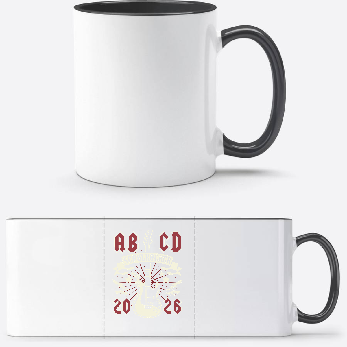 Personalisierte Tasse zur Einschulung – ABCD Schulrocker - Weiß/Schwarz