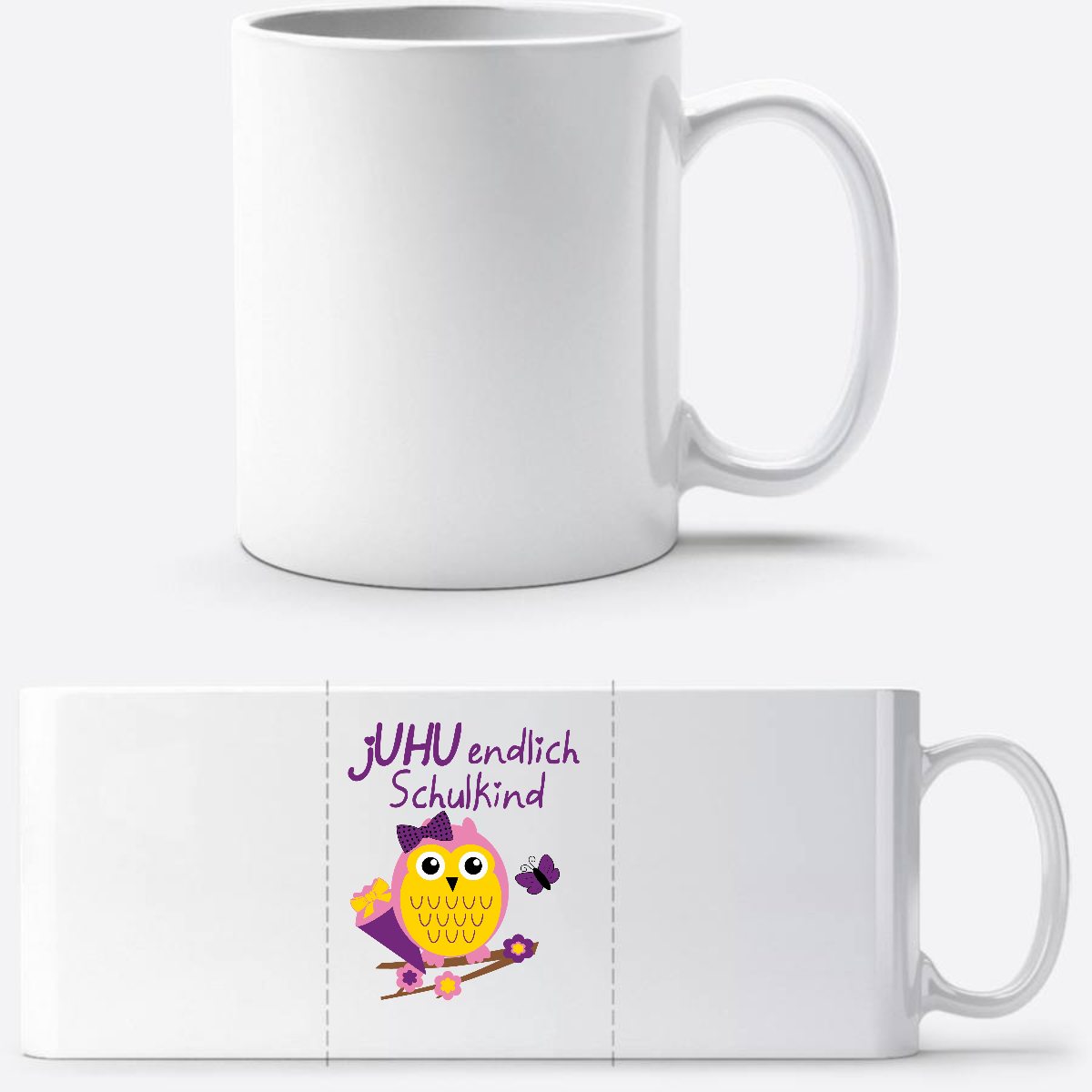 Personalisierte Tasse zur Einschulung – Juhu Eule Schulkind - Weiß