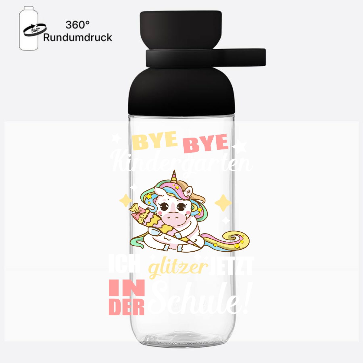 Personalisierte Trinkflasche – Einhorn Bye Bye Kindergarten - Nordic Black