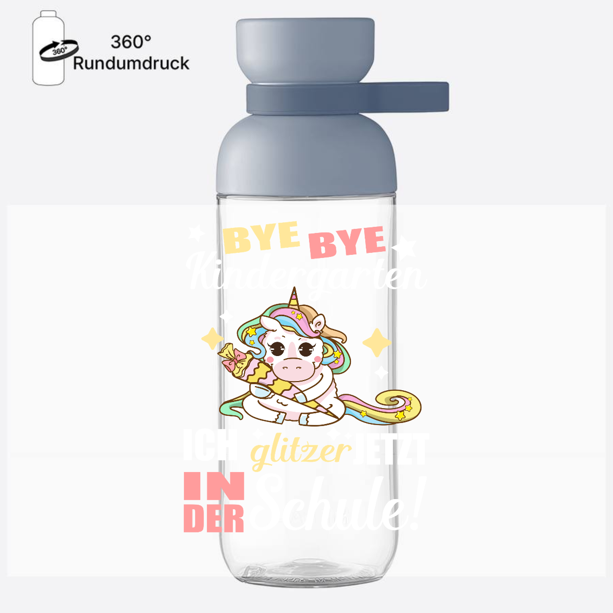 Personalisierte Trinkflasche – Einhorn Bye Bye Kindergarten - Nordic Blue