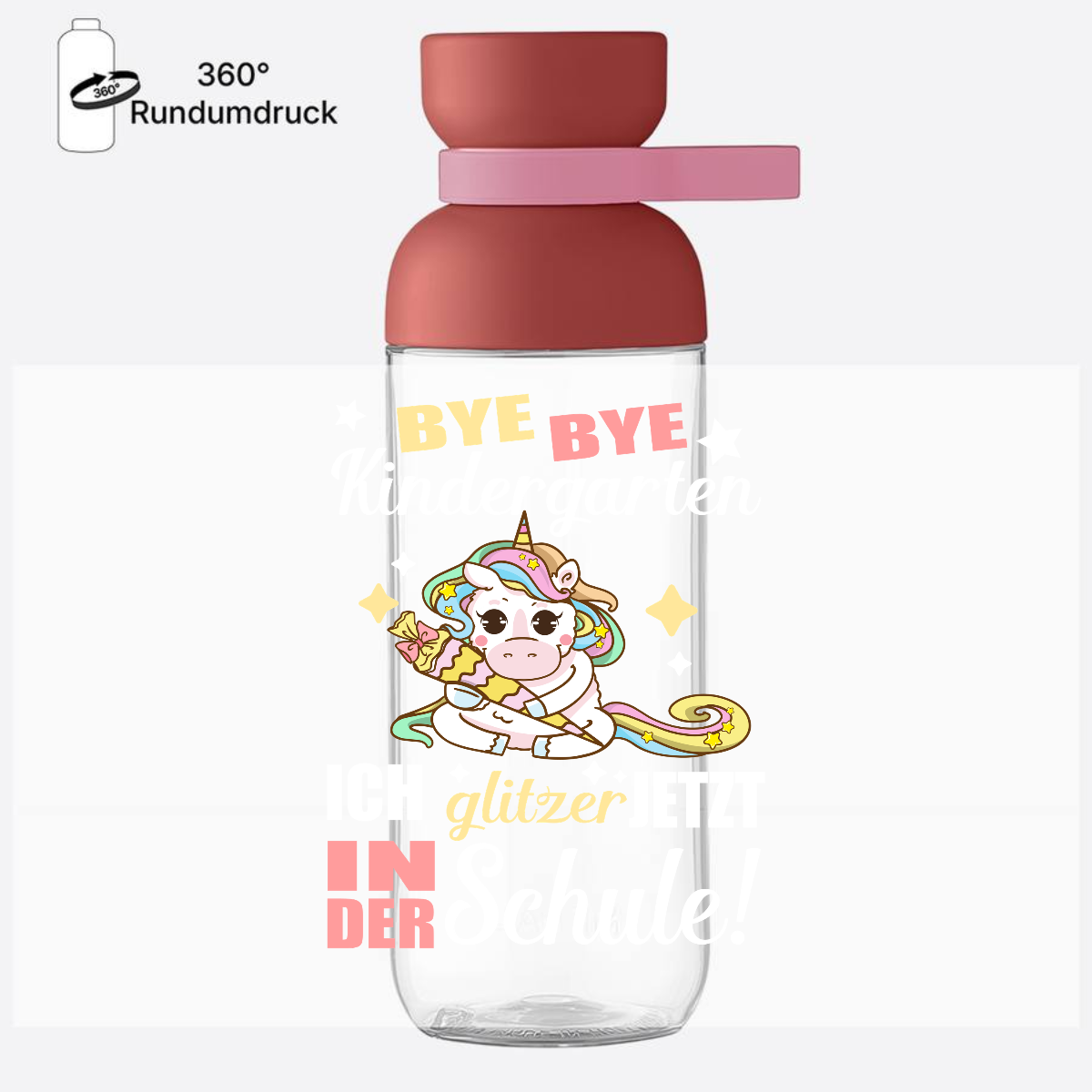 Personalisierte Trinkflasche – Einhorn Bye Bye Kindergarten - Vivid Mauve