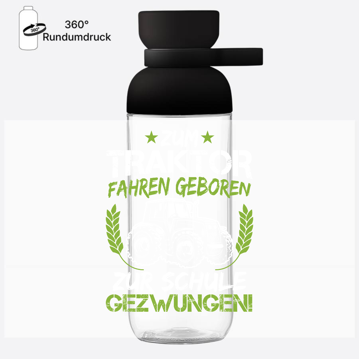Personalisierte Trinkflasche Einschulung – Traktor Grün-Weiß - Nordic Black