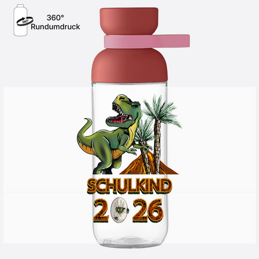 Personalisierte Trinkflasche Schulkind 2025 T-Rex Dino - Vivid Mauve