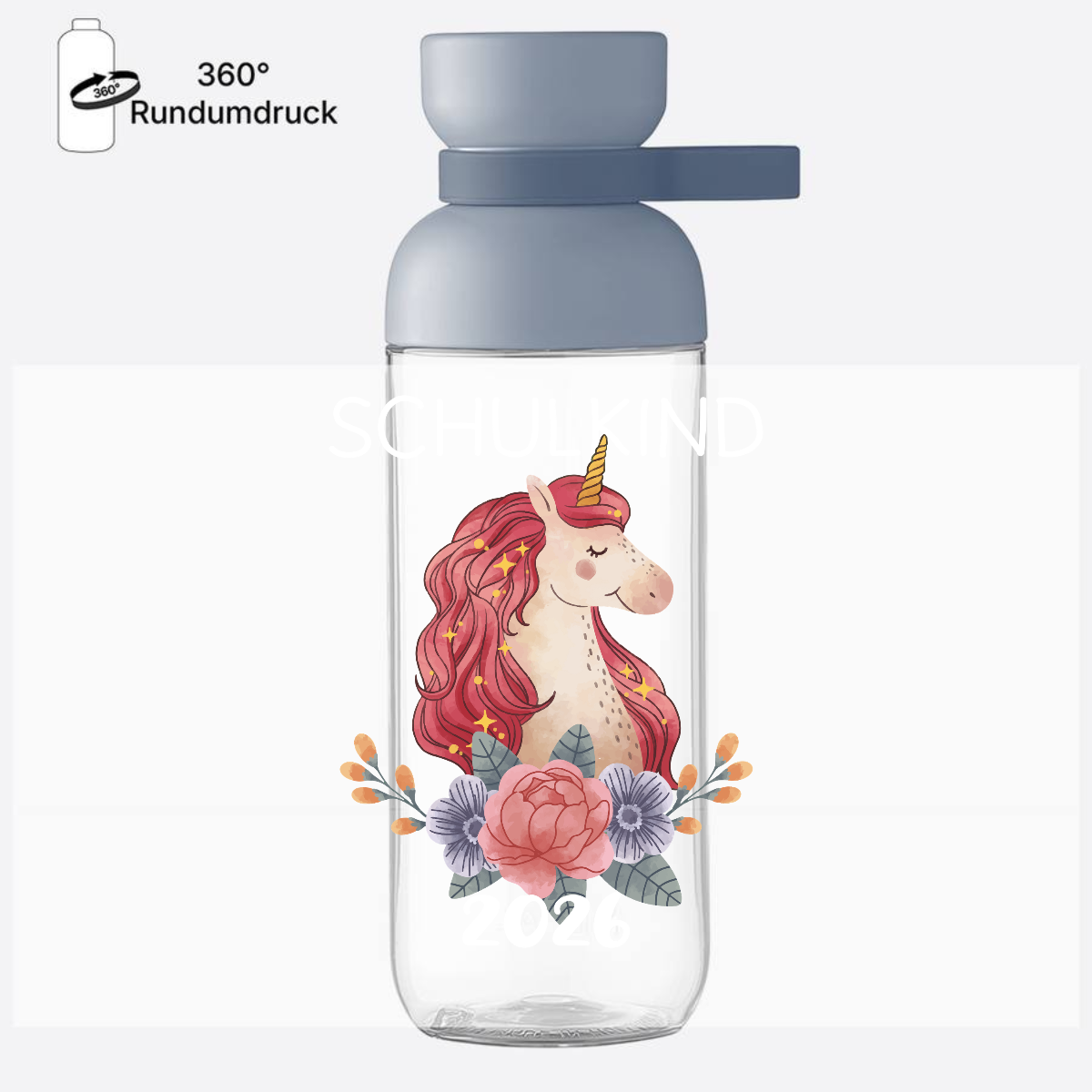 Personalisierte Trinkflasche Schulkind 2026 – Einhorn - Nordic Blue