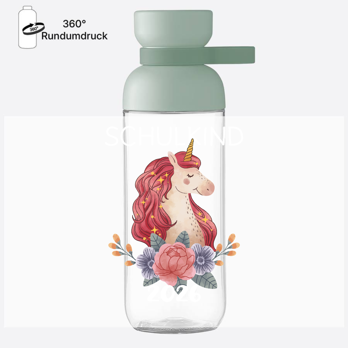 Personalisierte Trinkflasche Schulkind 2026 – Einhorn - Nordic Sage