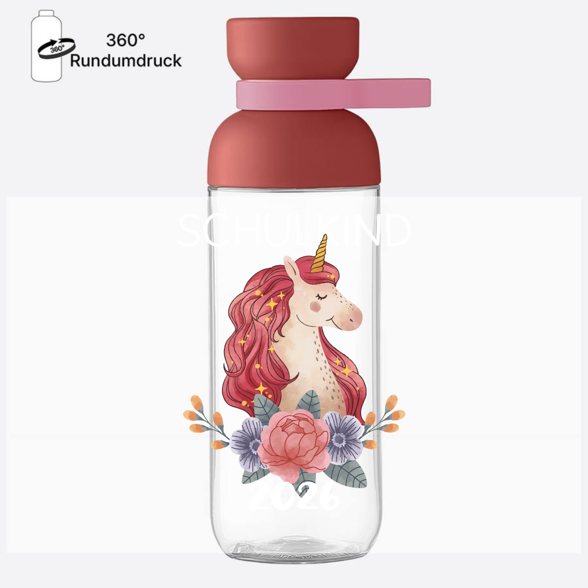 Personalisierte Trinkflasche Schulkind 2026 – Einhorn - Vivid Mauve