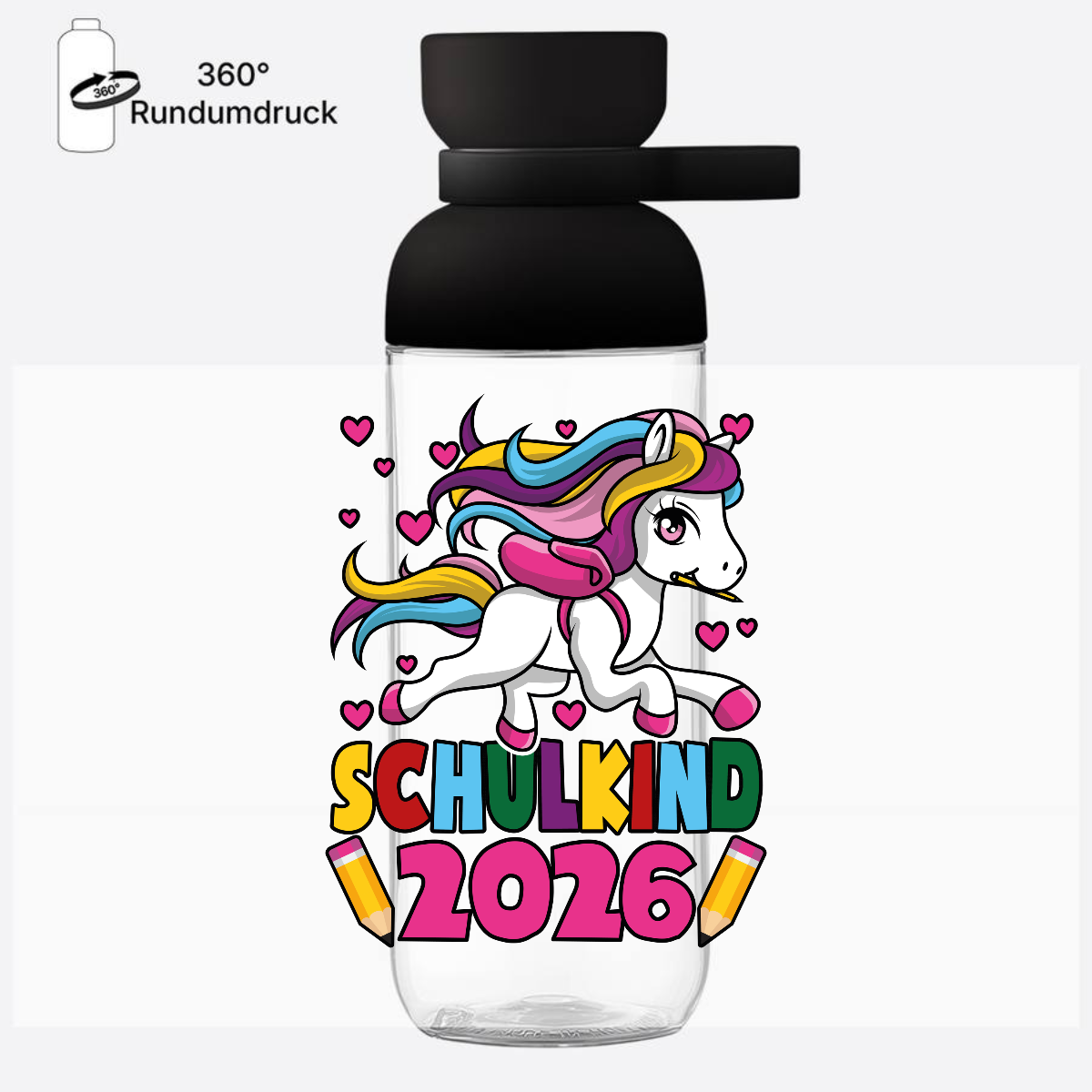 Personalisierte Trinkflasche Schulkind 2026 Einhorn - Nordic Black