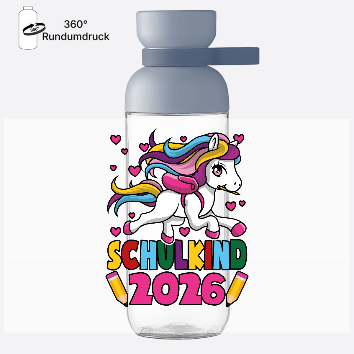 Personalisierte Trinkflasche Schulkind 2026 Einhorn - Nordic Blue