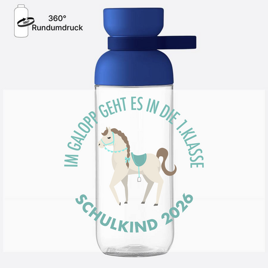 Personalisierte Trinkflasche Schulkind 2026 - Im Galopp - Vivid Blue