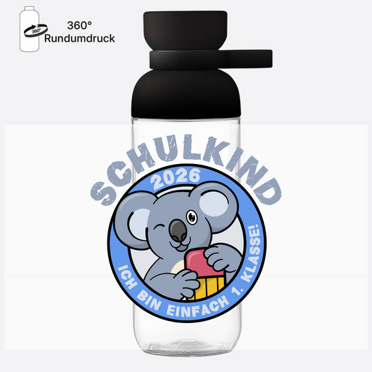 Personalisierte Trinkflasche Schulkind 2026 – Koala 1. Klasse - Nordic Black