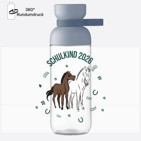 Personalisierte Trinkflasche Schulkind 2026 Pferde - Nordic Blue