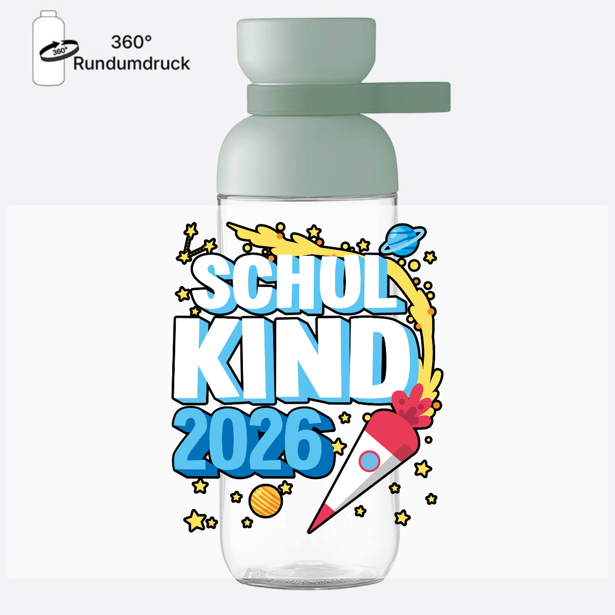 Personalisierte Trinkflasche Schulkind 2026 – Rakete - Nordic Sage