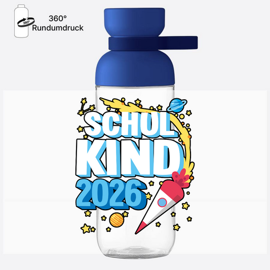 Personalisierte Trinkflasche Schulkind 2026 – Rakete - Vivid Blue