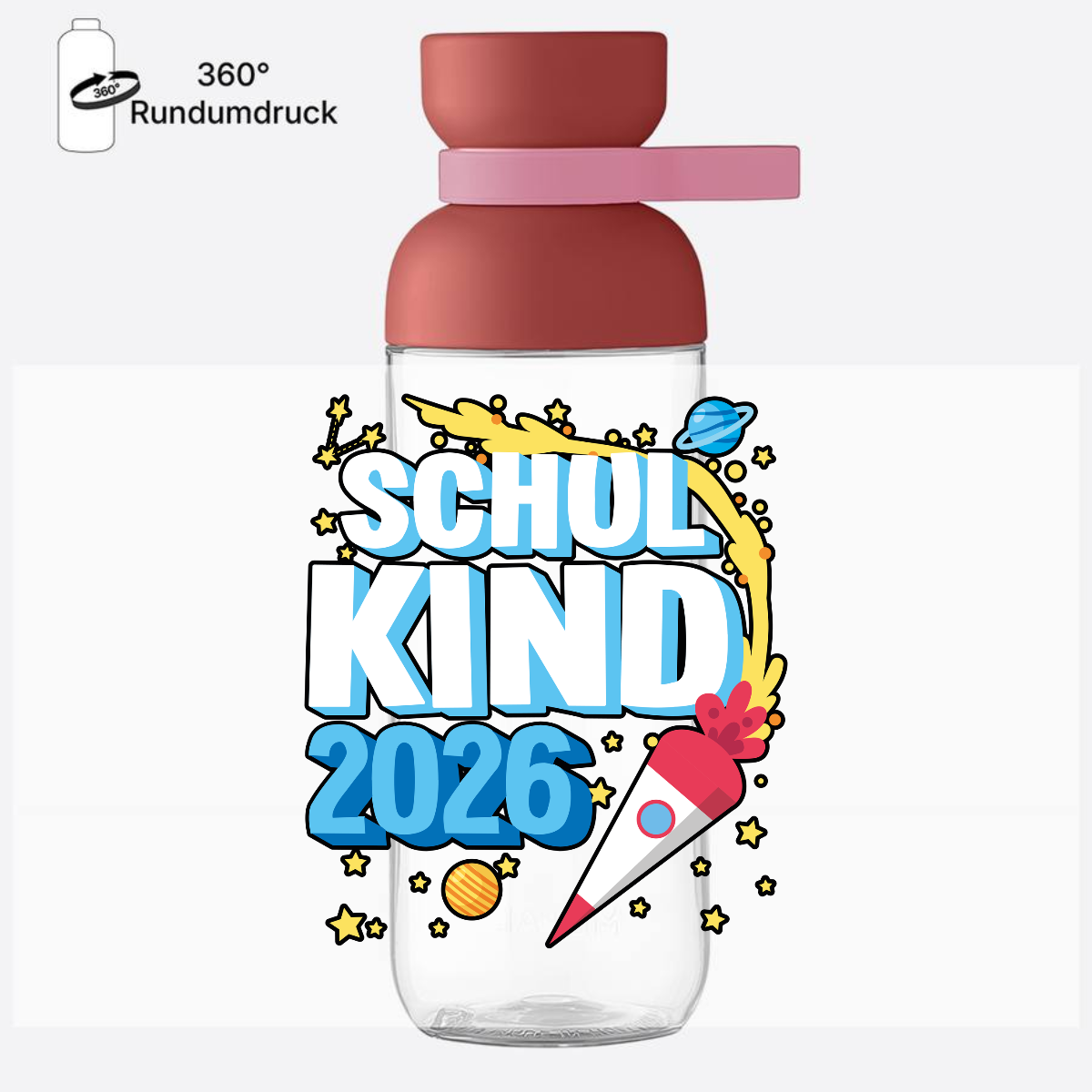 Personalisierte Trinkflasche Schulkind 2026 – Rakete - Vivid Mauve