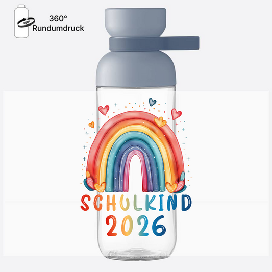 Personalisierte Trinkflasche Schulkind 2026 Regenbogen - Nordic Blue