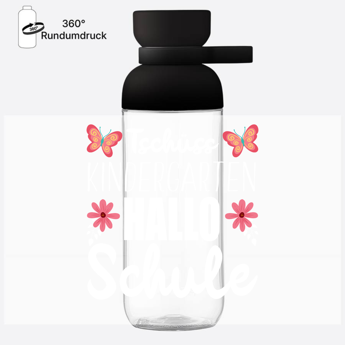 Personalisierte Trinkflasche – Tschüss Kindergarten Hallo Schule - Nordic Black