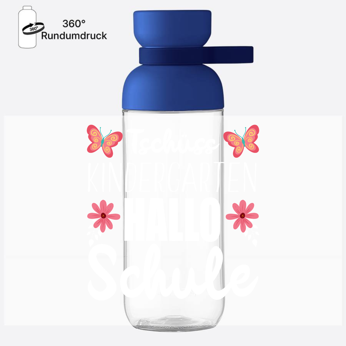 Personalisierte Trinkflasche – Tschüss Kindergarten Hallo Schule - Vivid Blue