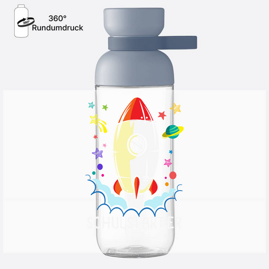 Personalisierte Trinkflasche zur Einschulung - Bunte Rakete - Nordic Blue