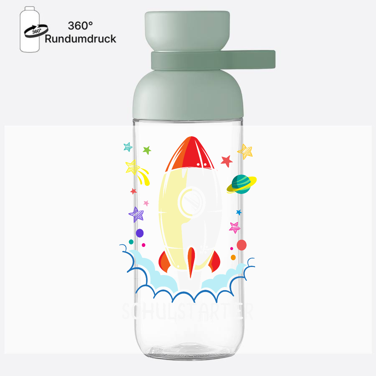 Personalisierte Trinkflasche zur Einschulung - Bunte Rakete - Nordic Sage