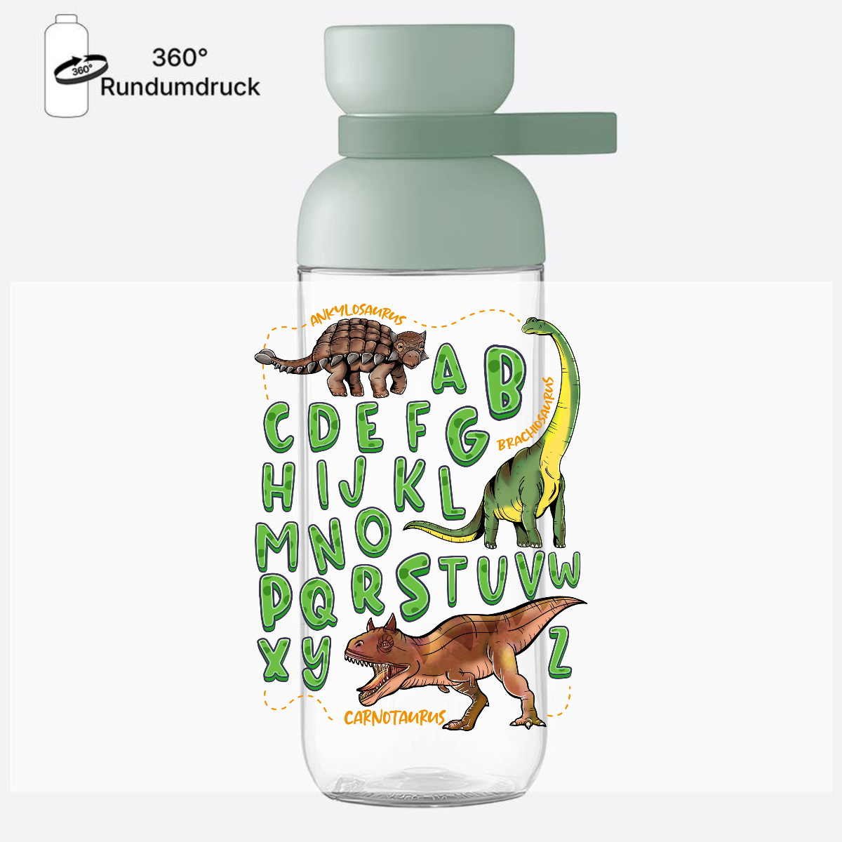 Personalisierte Trinkflasche zur Einschulung: Dino-Alphabet - Nordic Sage