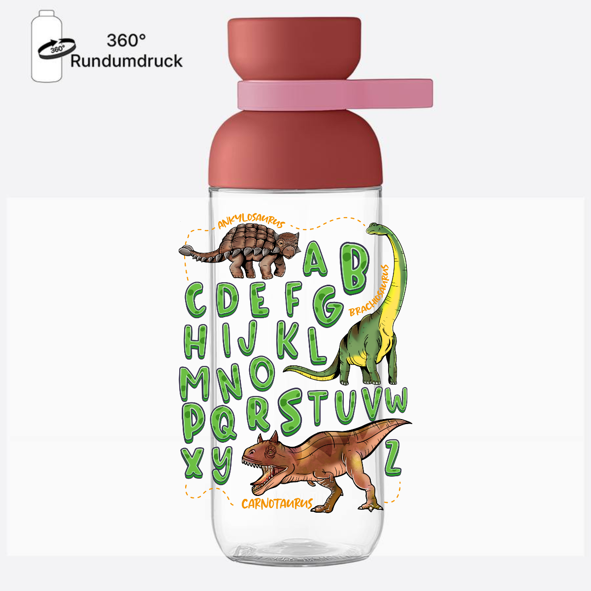 Personalisierte Trinkflasche zur Einschulung: Dino-Alphabet - Vivid Mauve