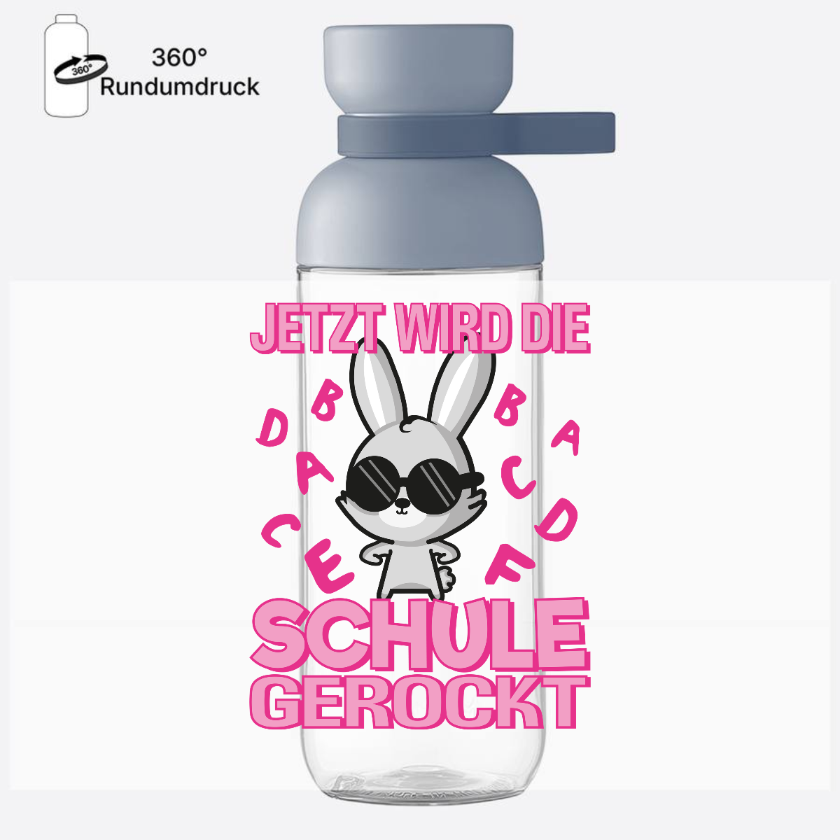 Personalisierte Trinkflasche zur Einschulung – Schule gerockt Hase - Nordic Blue