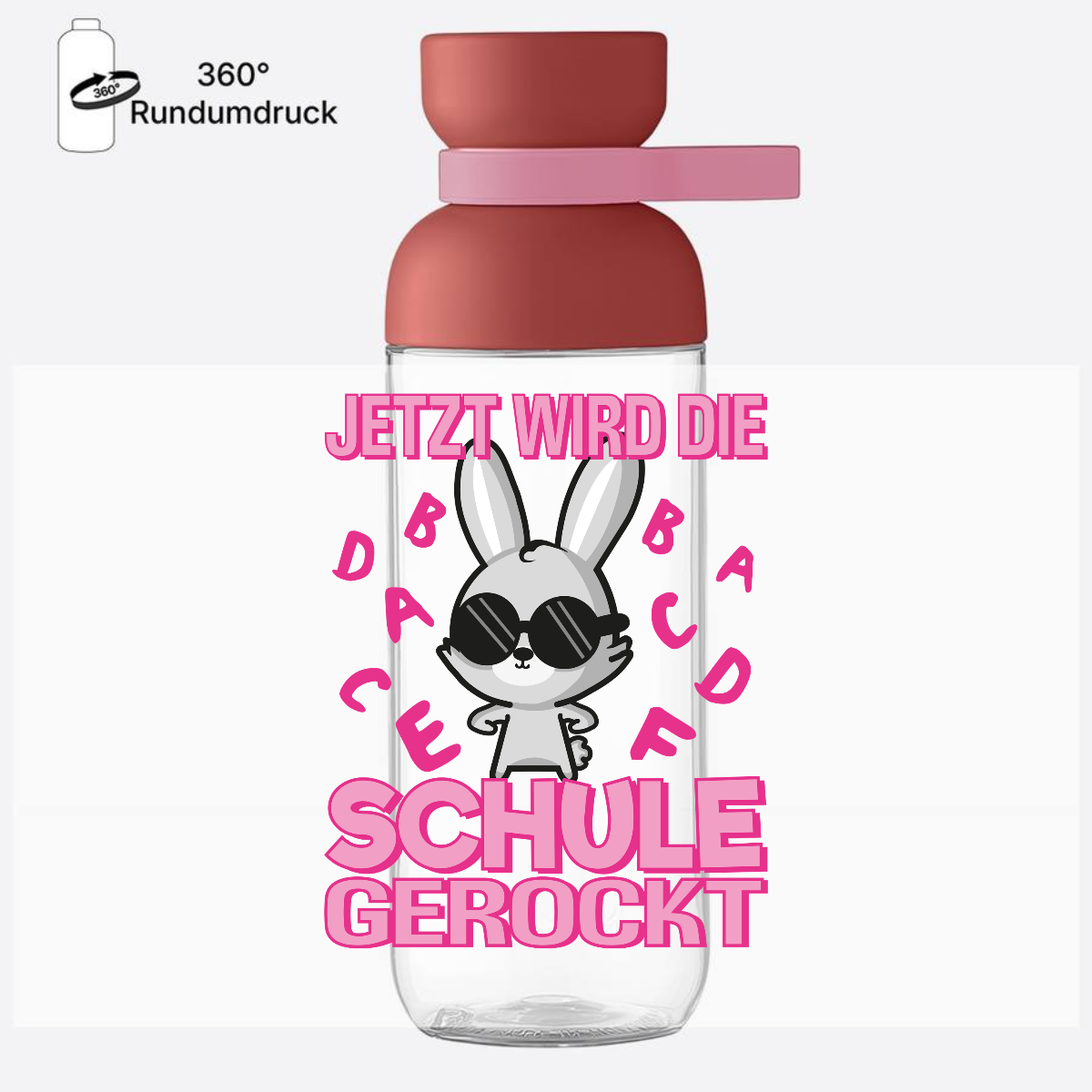 Personalisierte Trinkflasche zur Einschulung – Schule gerockt Hase - Vivid Mauve