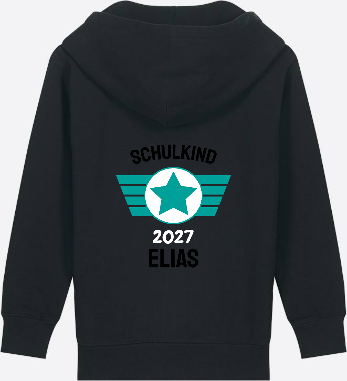 Personalisierter Schulkind Zip-Hoodie mit Namen – Zur Einschulung - Black