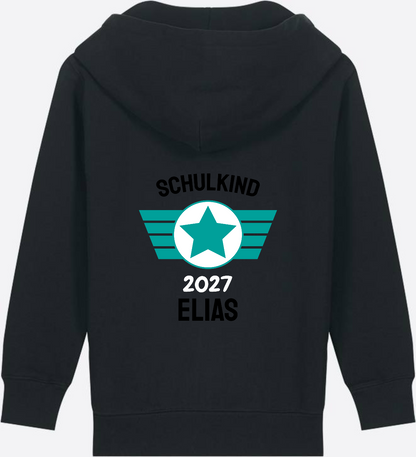 Personalisierter Schulkind Zip-Hoodie mit Namen – Zur Einschulung - Black