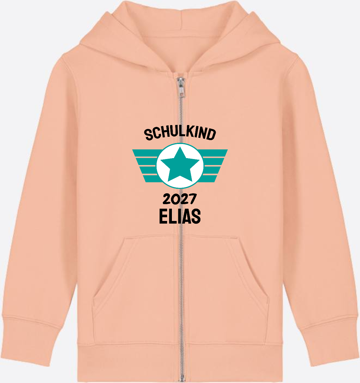 Personalisierter Schulkind Zip-Hoodie mit Namen – Zur Einschulung - Fraiche Peche Herzseite