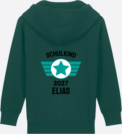 Personalisierter Schulkind Zip-Hoodie mit Namen – Zur Einschulung - Glazed Green