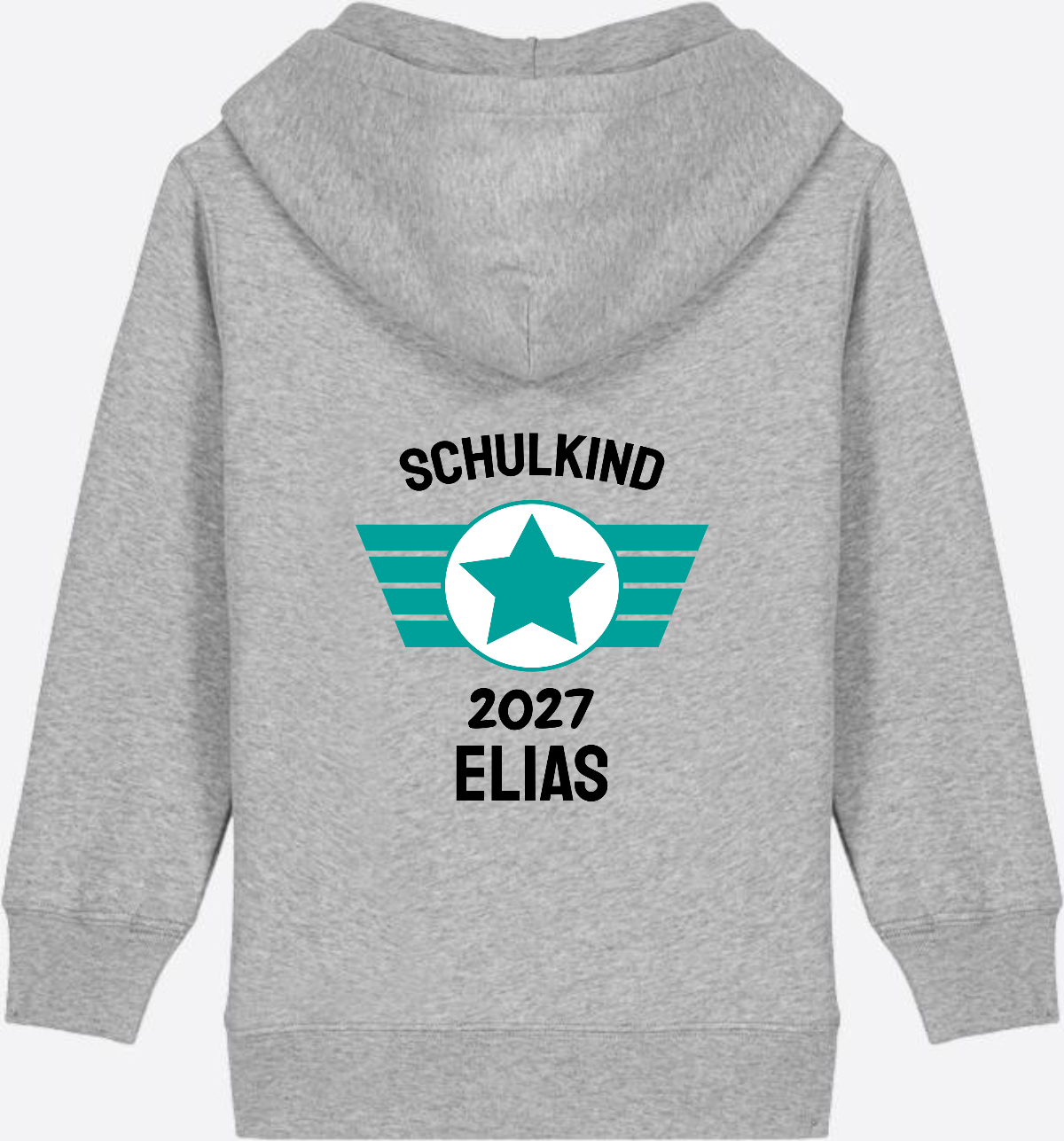 Personalisierter Schulkind Zip-Hoodie mit Namen – Zur Einschulung - Heather Grey