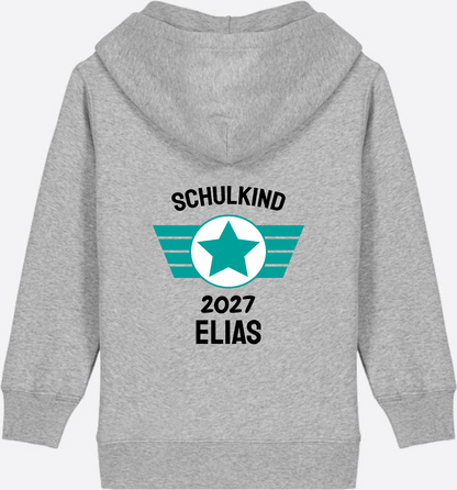Personalisierter Schulkind Zip-Hoodie mit Namen – Zur Einschulung - Heather Grey