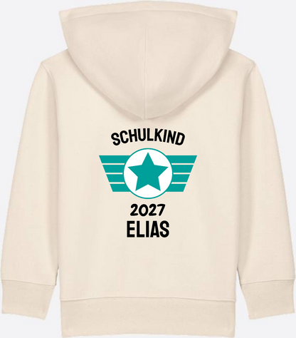 Personalisierter Schulkind Zip-Hoodie mit Namen – Zur Einschulung - Natural Raw
