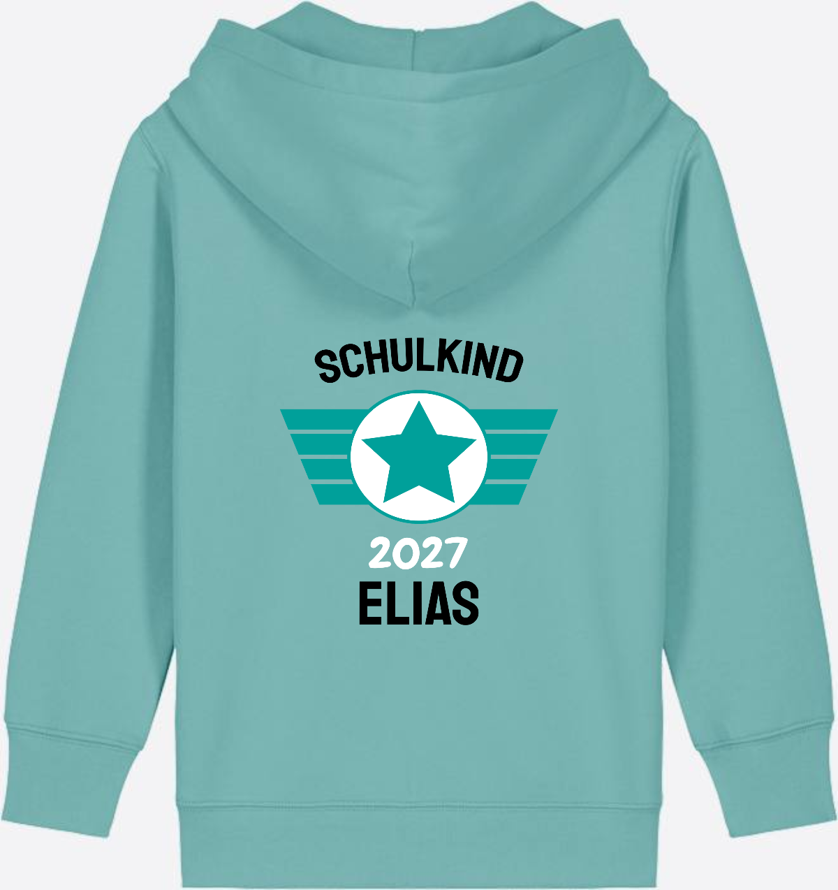 Personalisierter Schulkind Zip-Hoodie mit Namen – Zur Einschulung - Teal Monstera