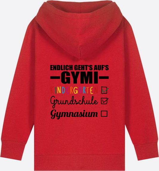 Personalisierter Zip-Hoodie 'Endlich auf's Gymi' - Red