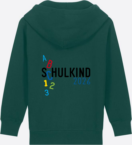 Personalisierter Zip-Hoodie Schulkind 2026 ABC Blau - Glazed Green