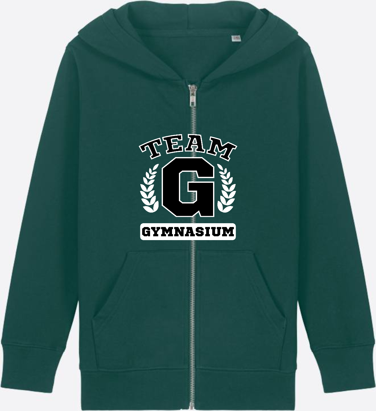 Personalisierter Zip-Hoodie Team Gymnasium zum Schulstart - Glazed Green Herzseite