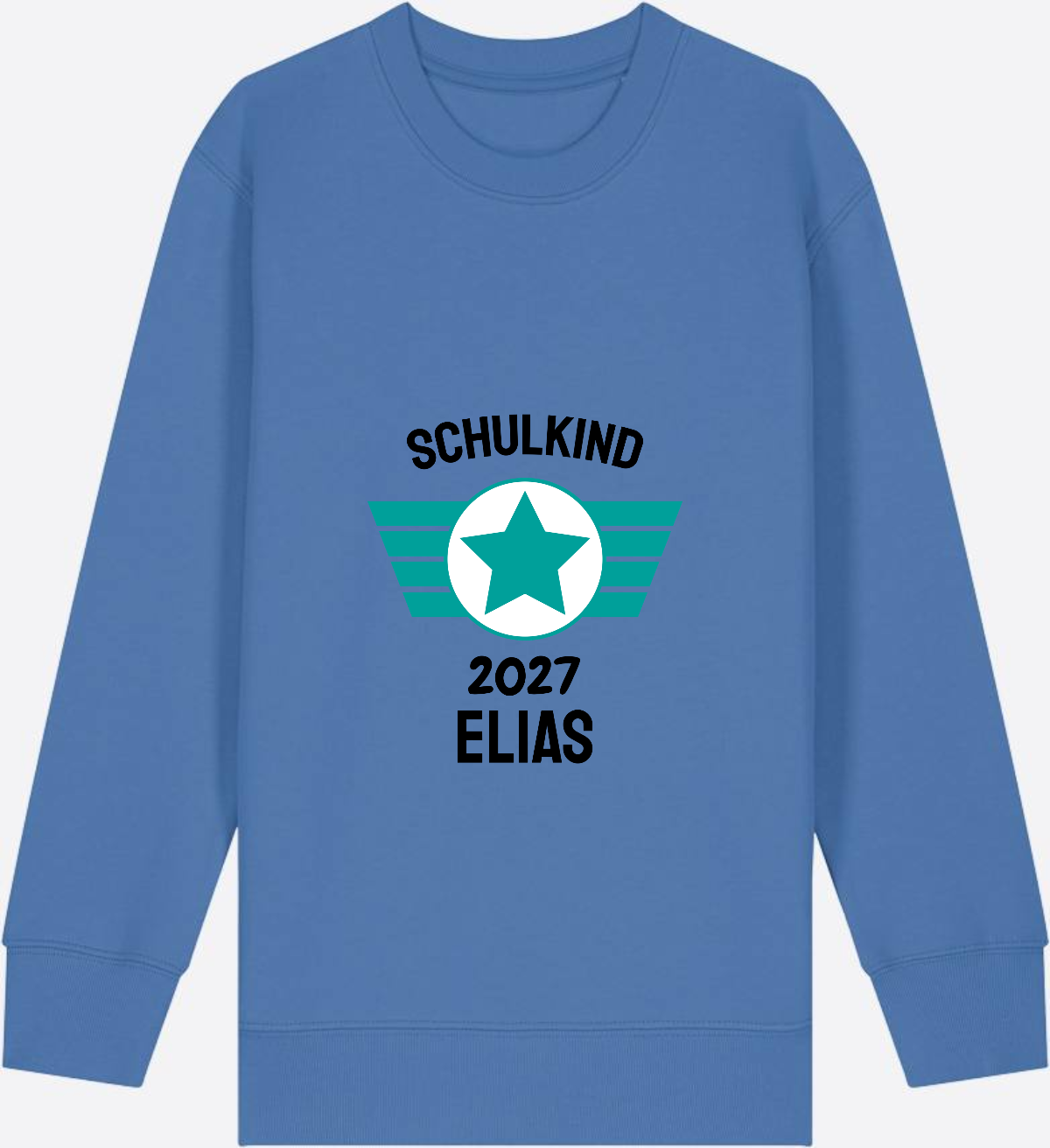 Personalisiertes Schulkind Sweatshirt zur Einschulung - Bright Blue Herzseite