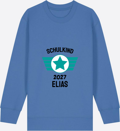Personalisiertes Schulkind Sweatshirt zur Einschulung - Bright Blue Herzseite