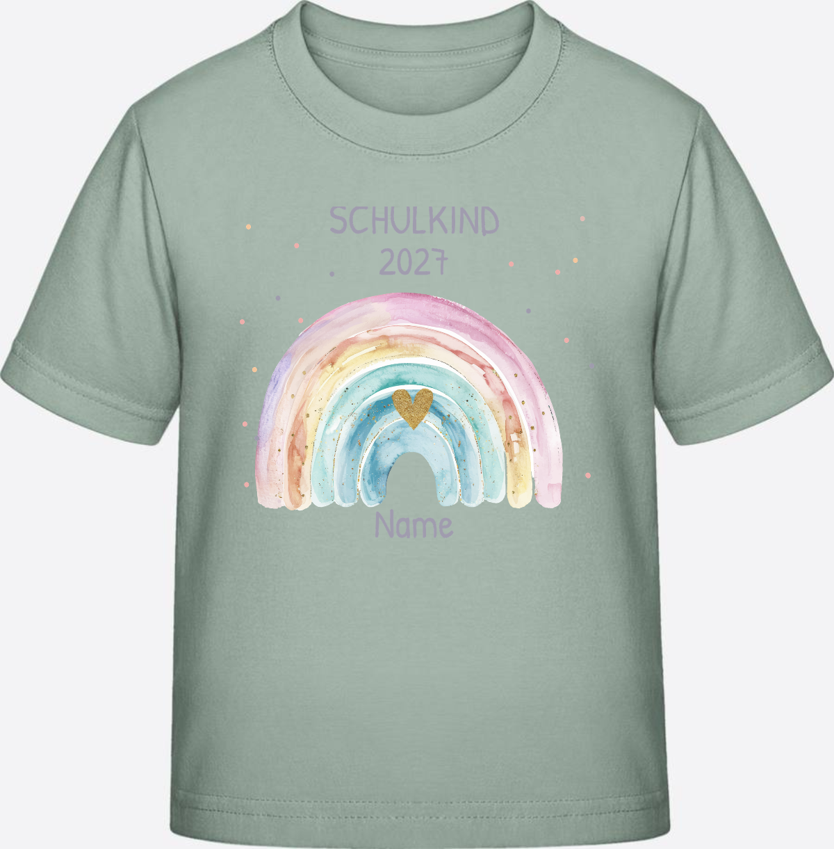 Personalisiertes Schulkind T-Shirt mit Namen & Regenbogen - Aloe